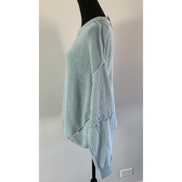 Lucky‎ Brand Waffle Knit Tunic Sweater Womens Large Blue Eyelet 100% Cotton boho - Picture 2 of 9